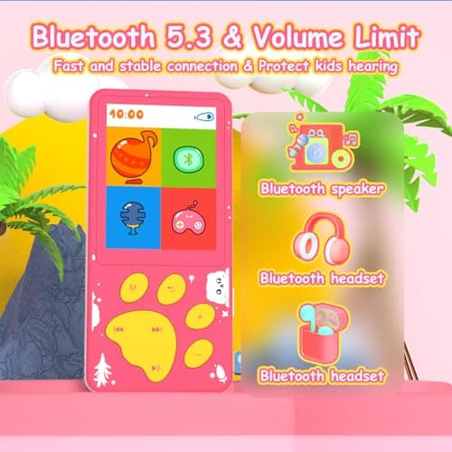 MP3 Player for Kids,32GB Pink Kids MP3 Player with Bluetooth,Speaker, 2.4 inch Color Screen,Soothing Sound,Flashlight,Games,Voice Recorder,Music Player with Cartoon Bear Paw Button Expandable to 128GB 3