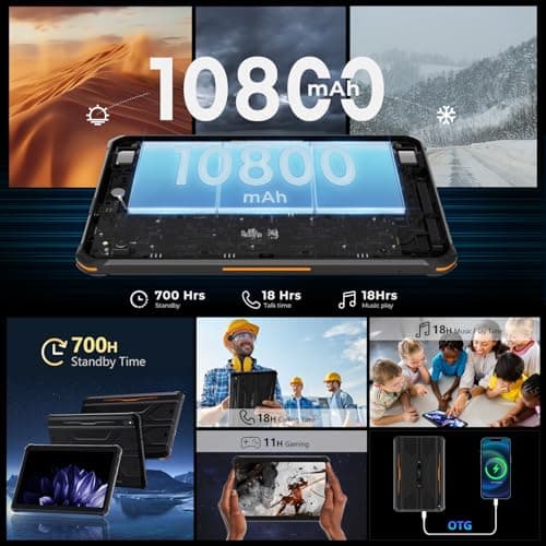 HOTWAV R8 Rugged Tablet Android 14, 10.1 inch HD+ Display 10800mAh Battery, Octa-Core 12GB RAM+128GB ROM+1TB Outdoor Tablet, 13MP+5MP Camera IP68/IP69K Waterproof, 4G Dual SIM/5G WiFi/BT5.1/GPS 3