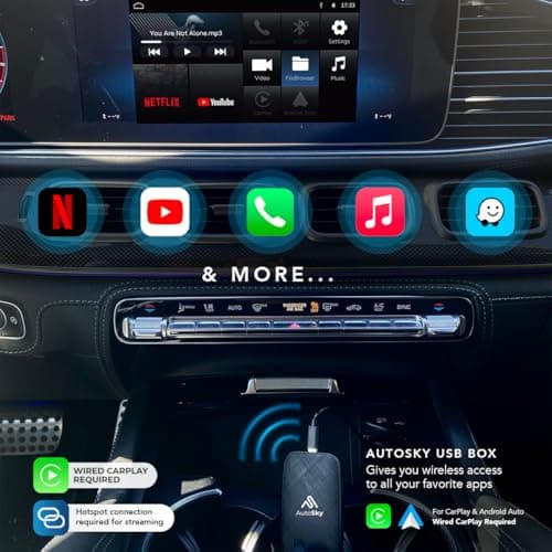 AutoSky AI Box Lite – Wireless CarPlay & Android Auto Adapter for Factory CarPlay (2016+) – Supports YouTube & Netflix Streaming – Plug & Play 4