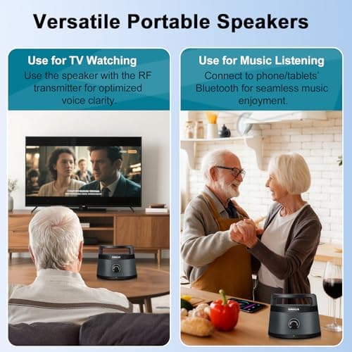 SIMOLIO Wireless Portable TV Speakers with TV Audio Listening Assistance, Voice Clear TV-Speakers for Hard of Hearing, Seniors and Elderly, Long Range, Extra Headset & 2 Adapters -SM-621D 4