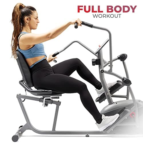 Sunny Health & Fitness Elliptical Recumbent Cardio Bike, Cross Trainer Cycle for Indoor Arm/Leg Home Exercise, Dual Stationary Handlebars Plus Easy Access Seat for Adults & Seniors w/App Connection 4