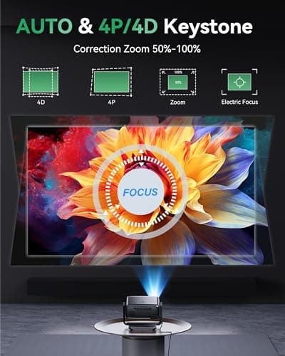 Projector with WiFi and Bluetooth, Support Decoding Projector 4K, 1200 ANSI 180° Rotatable with Native 1080P Mini Projector, Auto Keystone, Portable Smart Outdoor Home Movie Projectors 4