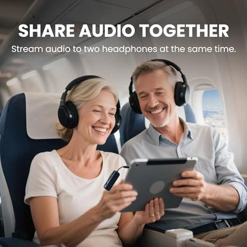 Avantree Relay - Premium Airplane Bluetooth Adapter with Advanced Qualcomm Chipset, 2 Headphones Support, 25hrs Play Time, aptX Adaptive & HD Audio Transmitter for Airpods, Bose & Travel Flight 5