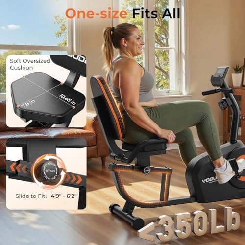 YOSUDA Recumbent Exercise Bike for Adults Seniors with Quick Adjust Seat, 350LB Capacity & 16-level Resistance, Black 4
