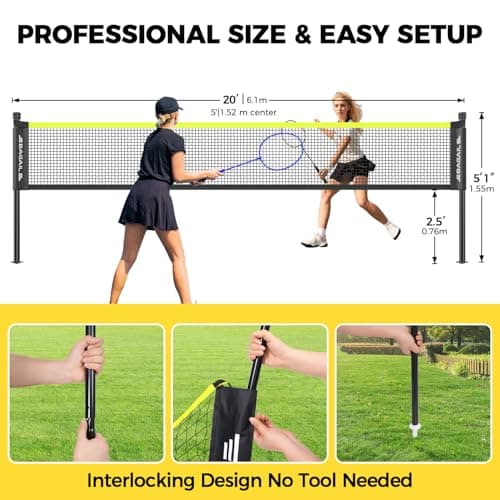 BAGAIL Outdoor Badminton Net Set with Anti-Sag Winch System - Official Size 20ft x 5ft, 4 Rackets, 3 Shuttlecocks, Durable PE Net & Carry Bag for Backyard, Beach, Family Games - Yellow 4