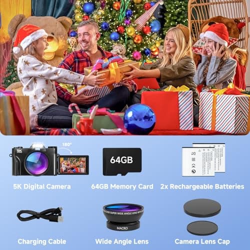 Digital Camera,UHD 75MP 5K Digital Cameras for Photography with WiFi,64GB SD Card Vlogging Travel Camera for YouTube,Featuring 3" 180°Flip Screen,Suitable for Beginners and Teens,Black 4