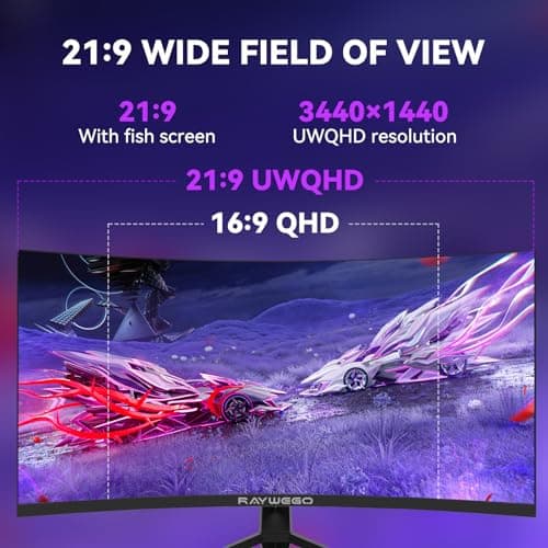 Raywego 34 Inch Ultrawide Curved Monitor Gaming,21:9 WQHD 3440x1440p 165Hz Monitor with RGB Backlight,PIP/PBP,127% sRGB,Crosshair/Timer/FPS/RTS,FreeSync HDMI 2.0 x2 & DP1.4 x 2 3
