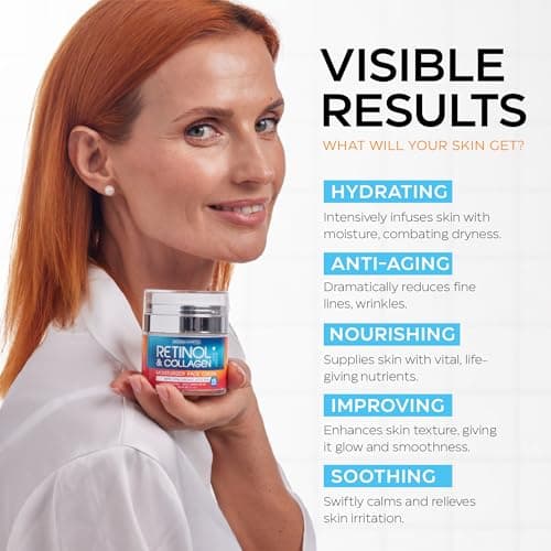 Retinol Cream for Face with Hyaluronic Acid, Day-Night Anti-Aging Moisturizer for Women, Men, Collagen Cream for Face Reduces Wrinkles, Dryness, 1.85 Oz 4