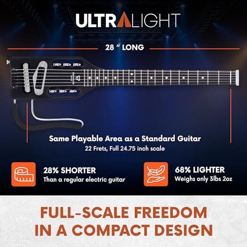 Traveler Guitar Ultra-Light Electric Guitar Matte Black | Portable Electric with Removable Lap Rest | Full 24 3/4" Scale Headless Guitar | Custom Gig Bag Included 5