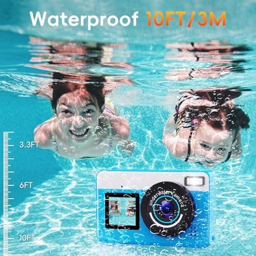 Maxmango D70 4K Underwater Digital Camera - 48MP 10FT Waterproof Camera for Snorkeling - Dual Screen Selfie Compact Floatable Camera with 32GB Card - Autofocus Point and Shoot Digital Camera -Blue 3