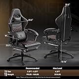 Dowinx Gaming Chair Big and Tall, Ergonomic PC Gaming Chair with Footrest & Massage, Racing Style Reclining Computer Chair for Adults, 400LBS Capacity - Heavy Duty Gamer Chair (Black) 3