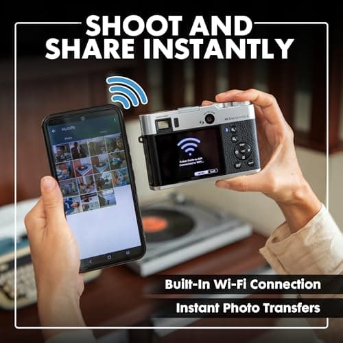 Minolta Retro Digital Camera – 48MP Autofocus Compact with 5K Ultra HD Video, Rear Selfie Lens, 16x Zoom, WiFi, 2.8-inch LCD Screen, Digital Stabilization, Optical Viewfinder, 32GB Card (Black) 5