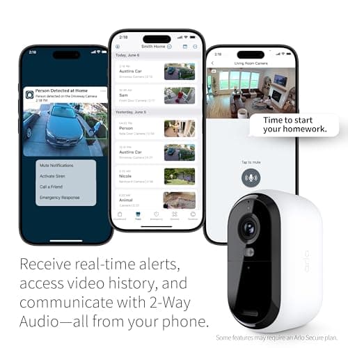 Arlo Essential Security Camera 2K | Outdoor-Indoor | 2nd Gen | Wireless with Spotlight, 2-Way Audio, Color Night Vision, Live Stream, Motion Activation, Real Time Notifications - White, 2 Camera 4
