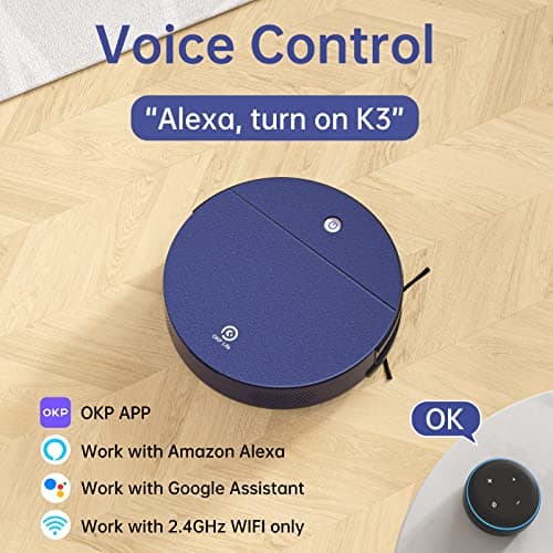 OKP K3 Robot Vacuum Cleaner Self-Charging Robotic Vacuum Cleaner with 2000Pa Strong Suction Voice Control for Hardfloor and Carpet,Blue 2