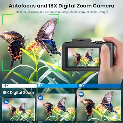 Digital Camera, 5K 80MP 3.5"+2" Dual Screen Cameras for Photography Autofocus, 18X Digital Zoom Vlogging Camera for YouTube, Travel, Beginners, Include 64GB Card and 2 Batteries, Black 3