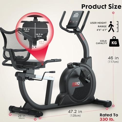 SNODE Magnetic Recumbent Exercise Bike for Home, Recumbent Bike for Rehab and Seniors, Recumbent Stationary Bike with LCD Monitor and Large Seat Cushion & Mesh Backrest, 330LB Weight Capacity 3