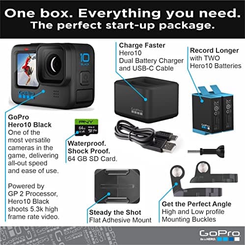 GoPro HERO10 Black Bundle with Dual Battery Charger, Extra Battery, 64GB SD Card - Waterproof Action Camera with LCD Screens, 5.3K60 Ultra HD Video (Renewed) 3