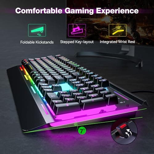 TECKNET Gaming Keyboard, USB Wired Computer Keyboard, 15-Zone RGB Illumination, IP32 Water Resistance, 25 Anti-ghosting Keys, All-Metal Panel (Whisper Quiet Gaming Switch) 2