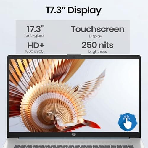 HP 17 Laptop PC, 17.3" HD+ Touchscreen, AMD Ryzen 5 7430U, 16GB RAM, 1TB PCIe SSD, Fingerprint Reader, Backlit KB, Webcam, HDMI, Wi-Fi 6, Win11 Home, Bundle with PCO Notebook Fold Radiator, Cooler 2