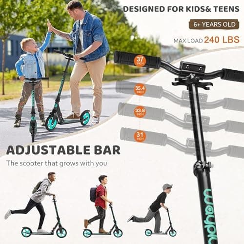WAYPLUS Aquas Kick Scooter for Kids, Teens & Adults - Foldable, Lightweight, 8-Inch Non-Slip Deck, ABEC9 Bearings, Adjustable Height, Lifetime Service 3