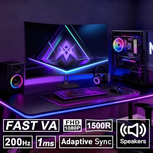 Amzfast 27 inch 200Hz Curved Gaming Monitor, FHD 1080P Computer Monitor with Built-in Speakers, MPRT 1ms with Fast VA Panel | 130% sRGB, 3000:1,1500R | 12 Months Warranty Exchange 2