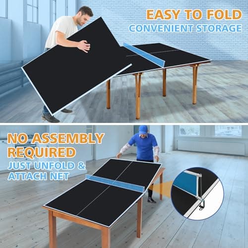Ping Pong Table Top for Billiard Table, 7FT/8FT/9FT Foldable Table Tennis Table Topper for Pool Table, Indoor Outdoor Table Tennis Conversion Top w/Net & Premium Foam Padding (Black, 7x4 FT) 2