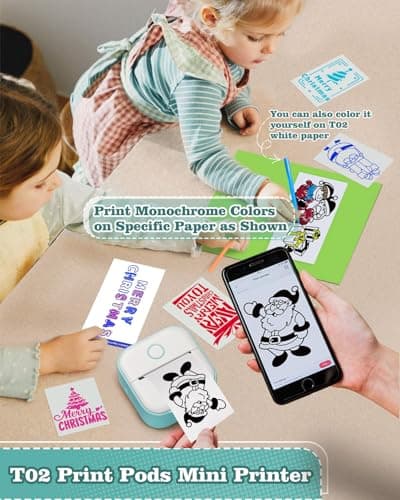 Memoking Sticker Printer - T02 Mini Printer Print Pods Portable Thermal Inkless Sticker Maker Machine Bluetooth Pocket Impresora Portátil Instant Print for Notes, Anatomical Diagrams, Journal,DIY,Gift 3