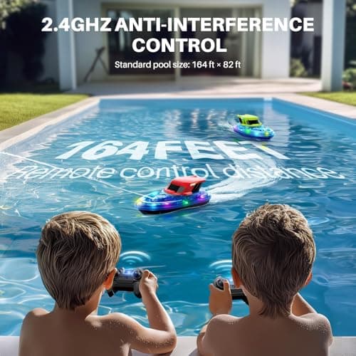 SYMA RC Boats 2 Pack for Kids 8-12, Remote Control Boat for Pool with LED Lights, 40 Mins Playtime (2 Batteries) & One-Key Water Spray, Summer Gifts Toys for Boys and Girls 5