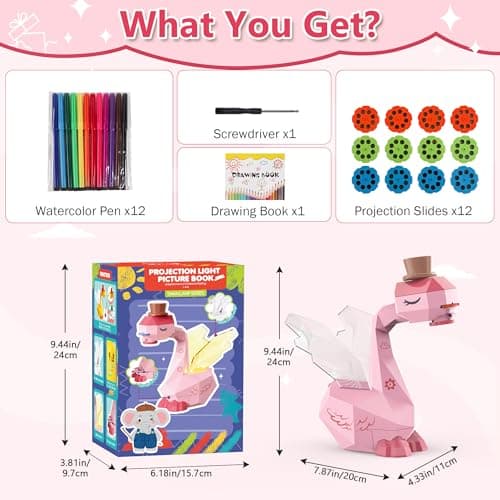 MFEESYOB Drawing Projector for Kids, Tracing and Drawing Projector for Kids with Cute Swan Look, Smart Art Sketcher Projector with 96 Stencils, Toddler Toys for Girls Boys 3+, Pink 3