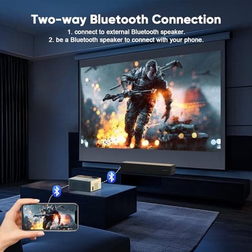 TMY 1080P Full HD Portable Mini Projector, Upgraded Bluetooth Movie Projector with Screen, Compatible with TV Stick Smartphone/HDMI/USB, Indoor & Outdoor Use 3