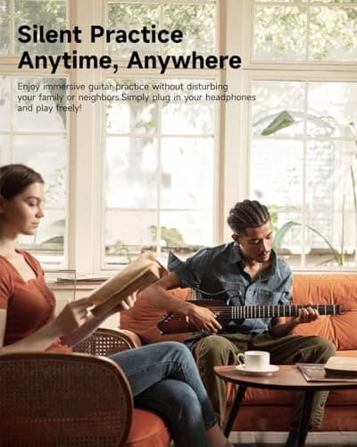 Donner HUSH I Guitar For Travel - Portable Ultra-Light and Quiet Performance Headless Acoustic-Electric Guitar, Mahogany Body with Removable Frames, Gig Bag, and Accessories Natural 3