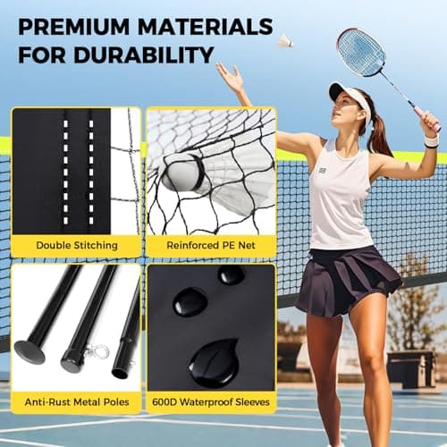 BAGAIL Outdoor Badminton Net Set with Anti-Sag Winch System - Official Size 20ft x 5ft, 4 Rackets, 3 Shuttlecocks, Durable PE Net & Carry Bag for Backyard, Beach, Family Games - Yellow 3