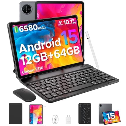 DOOGEE Tab A9 10 inch Tablet with Keyboard, Android 15 Tablet 12GB+64GB/2TB Expand, 2.0GHz Quad Core Android Tablets, 6580mAh,1280x800 IPS HD Touchscreen,Dual Speakers,5G WiFi,BT5.0,Face Unlock