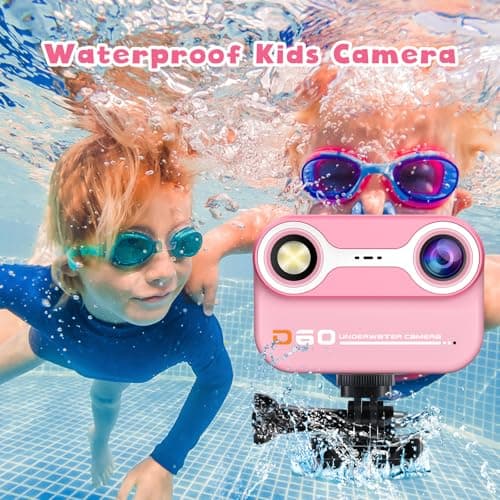Kids Waterproof Camera, Kids Camera 2.4'' HD 1080P Birthday Gifts for Girls Boys 3-12 Year Old, Toddler Digital Action Camera with 32GB Card, Pink 2