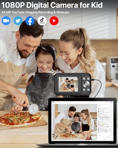 Digital Camera, Kids Camera with 32GB Card, FHD 1080P 44MP Vlogging Camera, 16X Zoom Point and Shoot Digital Camera Compact Portable Rechargeable Cameras for Teens Boys Girls Students Seniors-Black 2