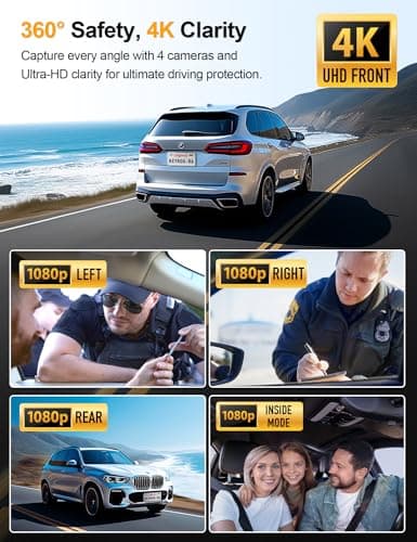 KEYROO 360° View 4K 4 Channel Dash Cam Front and Rear Inside Left Right, Built-in GPS, 5.8GHz WiFi, Car Dash Camera for Cars with App Connect, Support Parking Mode, G-Sensor, Free 128GB Card 2