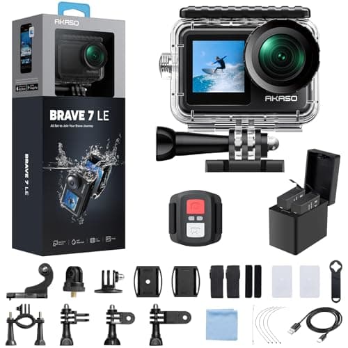 AKASO Brave 7 LE 4K30FPS 20MP WiFi Action Camera with Touch Screen EIS 2.0 Zoom Remote Control 131 Feet Underwater Camera with 2X 1350mAh Batteries Support External Microphone Vlog Camera 5