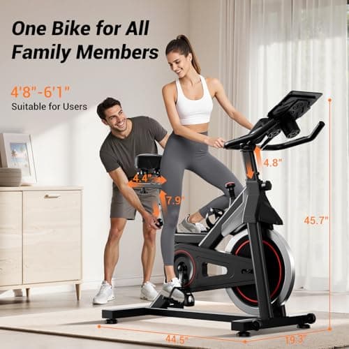 CURSOR FITNESS Exercise Bike, Brake Pad Stationary Bike for Home with Exclusive App, Stationary Bikes for Home with 300 lb Weight, Indoor Cycling Spin Bike Workout Bike with Extra Comfort Seat 4