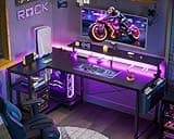 ODK 48 Inch Gaming Desk with USB Charging Ports and LED Lights, Reversible L Shaped Computer Desk with Storage Shelves & Monitor Stand, Corner Gamer Desk Table with Power Outlets, Black 2