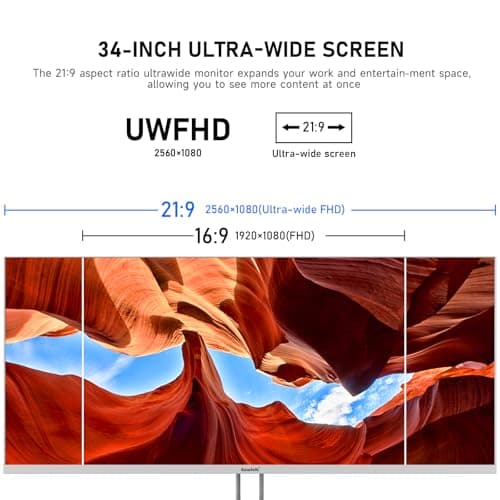 Gawfolk 34 Inch IPS Ultrawide 120Hz Gaming Computer Monitor, 21:9 UWFHD (2560x1080) PC Screen, 120% sRGB, Adaptive Sync, 178° Viewing Angle, Display Port, HDMI, Compatible with Wall mounting - White 2