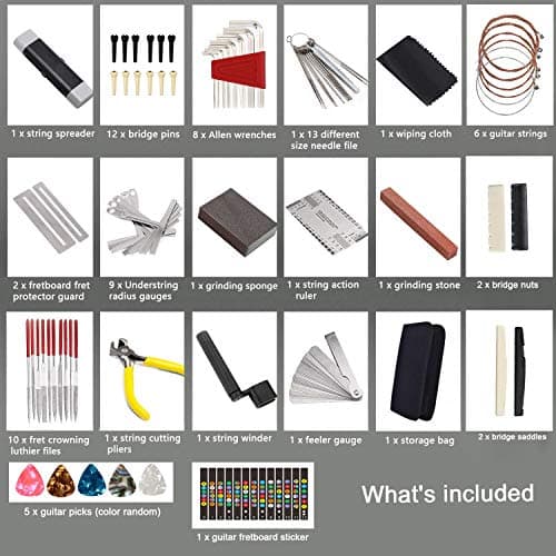 72PCS Guitar Tool Kit，Professional Guitar Repairing Maintenance Tool Kit with Guitar Strings Picks Bridge Pins Gauge Guitar Accessories Gift for Acoustic Guitar Electric Guitar Ukulele Bass Banjo 2