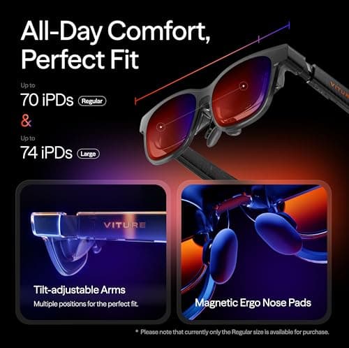 VITURE Luma Pro XR Glasses — 152” 1200p Ultra Sharp Display, 1000 Nits, 52° FOV, Dimming Adjustments, AR Glass for iPhone 17/16/15, Android, Mac, PC, Steam Deck, First-Ever XR Experience for Switch 2 5
