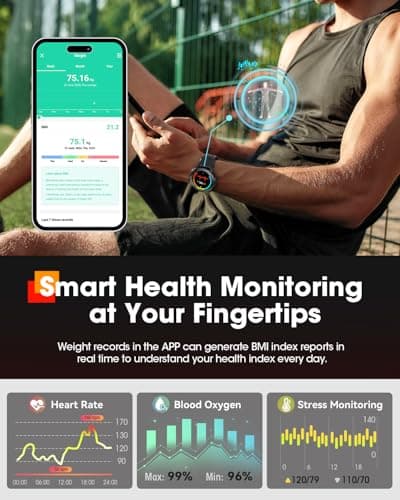 Smart Watches for Men, Bluetooth Call Military Smart Watch, Waterproof Fitness Tracker with Heart Rate/Blood Oxygen/Sleep Monitor/124 Sports Modes, Tactical Watch for Android Phones & iPhone (Black) 2