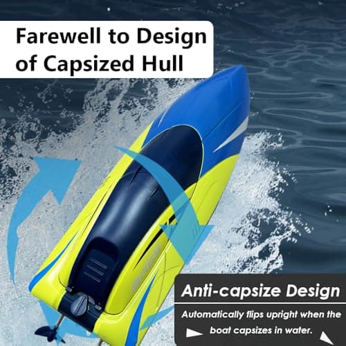 RC Boat with LED Light, Remote Control Boat for Pools and Lakes, 3+ Hours, 2.4Ghz 20+ MPH Electric Boats for Kids & Adults, 2 Rechargeable Batteries, Low Battery Alarm, Summer Water Toys Gifts, Blue 3