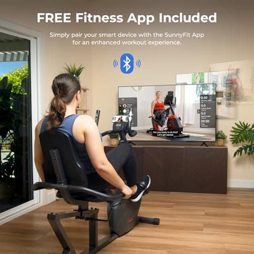 Sunny Health & Fitness Heavy-Duty Recumbent Smart Bike, Wide Cushioned Seat & Back, Cycling Workout Machine, Bicycle Exercise for Adult/Seniors at home, Exclusive Free SunnyFit App Bluetooth Link 2