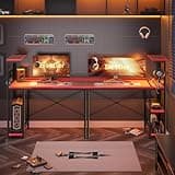 Bestier Gaming Desk with LED Lights, 44 Inch PC Gamer Desk for Small Spaces, Computer Desk with Reversible Storage Shelves & Side Storage Bag (Black 3D Carbon Fiber) 3