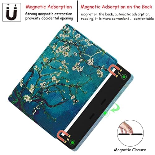 GOVTVA Stand Soft Case for 7 Inch Kindle Oasis (10th Generation, 2019 Release and 9th Generation, 2017 Release) with Double Hand Strap/Auto Sleep & Wake/Magnetic Closure (Apricot Blossom) 4