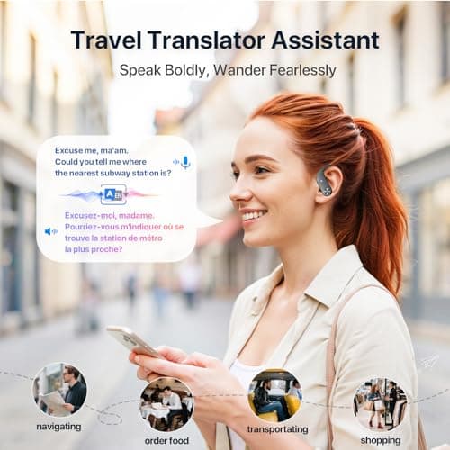 AI Translation Earbuds Real-Time : 166 Languages, 8 Offline Translation Packs, Noise Canceling, 60 Hours Battery - Seamless Translator Headphones for Travel Business Learning, iOS & Android Support 3