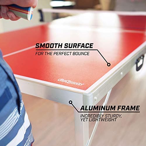 GoSports 6 ft x 3 ft Mid-Size Table Tennis Game Set - Indoor/Outdoor Portable Table Tennis Game with Net, 2 Table Tennis Paddles and 4 Balls 2