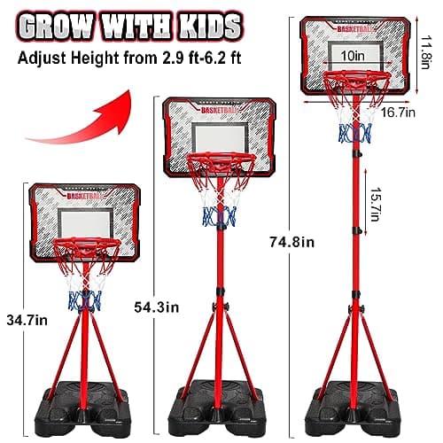 Meland Kids Basketball Hoop - Adjustable Height 2.9ft-6.2ft Toddler for Kids, Goal Indoor & Outdoor Toys Backyard Outside Boys Age 3 4 5 6 7 8 Years Gift 3